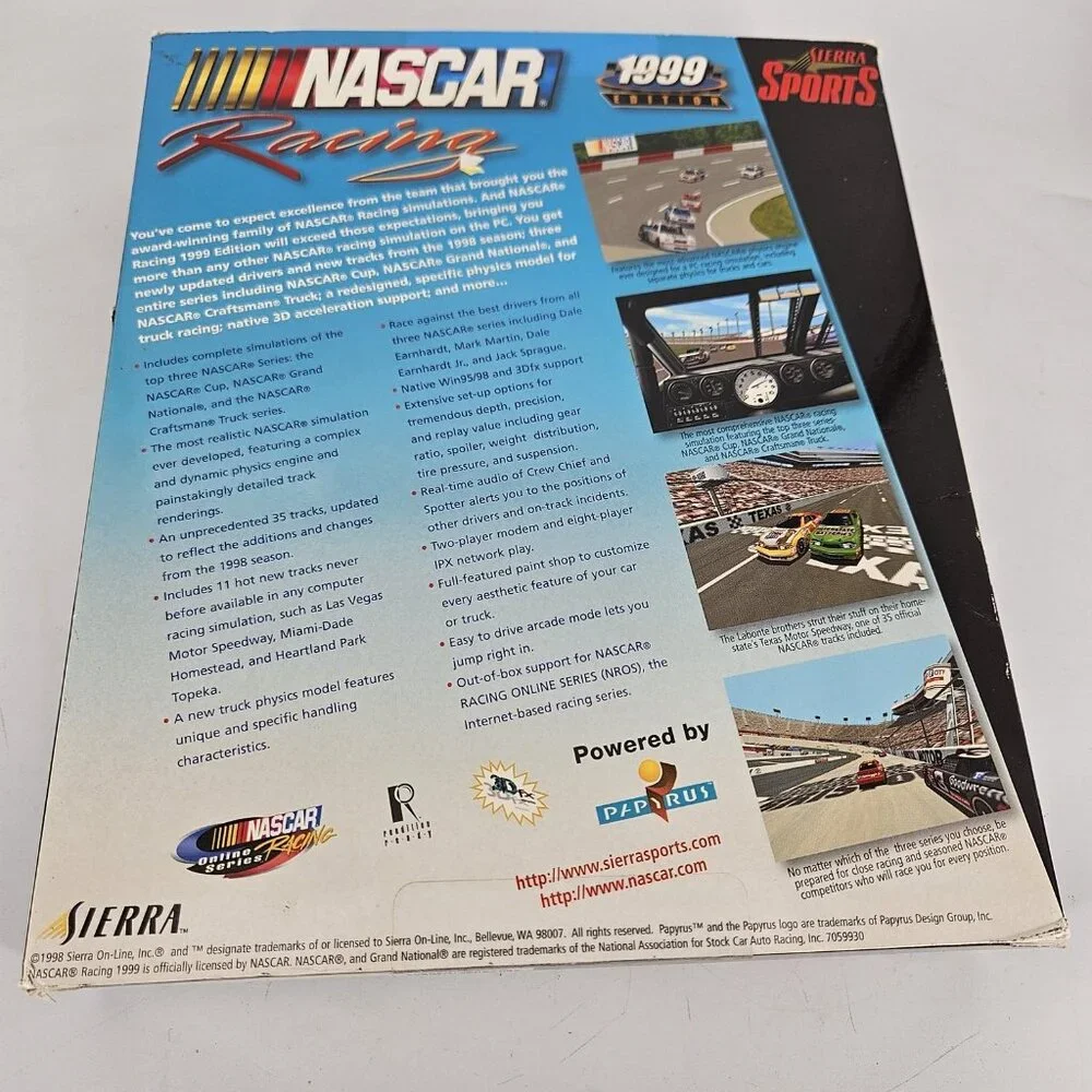 Vintage NASCAR Racing 1999 Edition PC Windows 95 CD-ROM Big Box Sierra Sports
